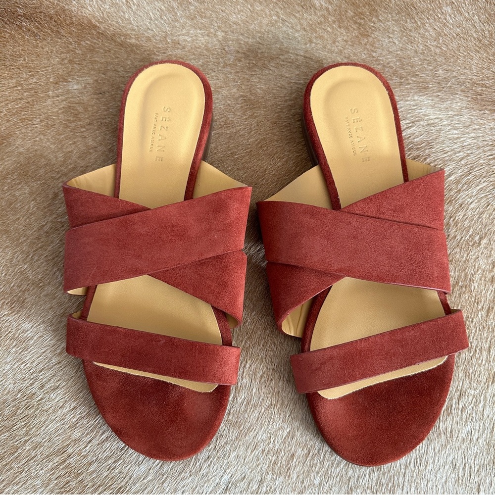 NEW Sezane Agathe suede low mules slides burnt sienna 36 / 6 - Picture 2 of 4